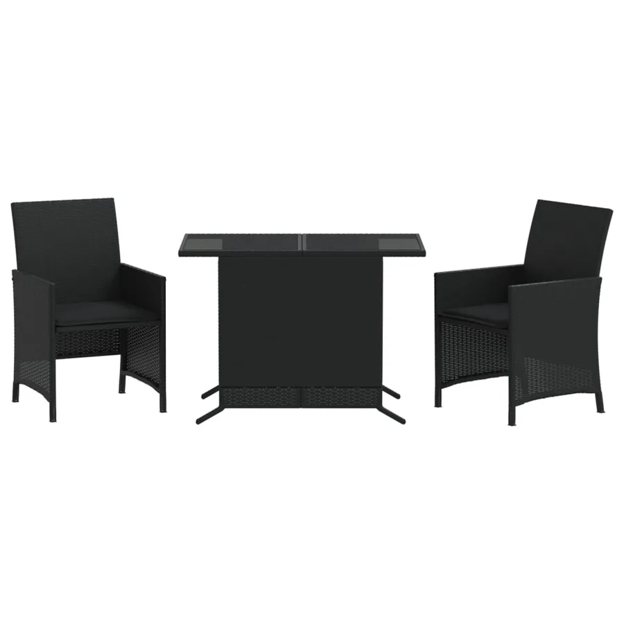 Ensemble de bistro 3 pcs avec coussins noir résine tressée - 2