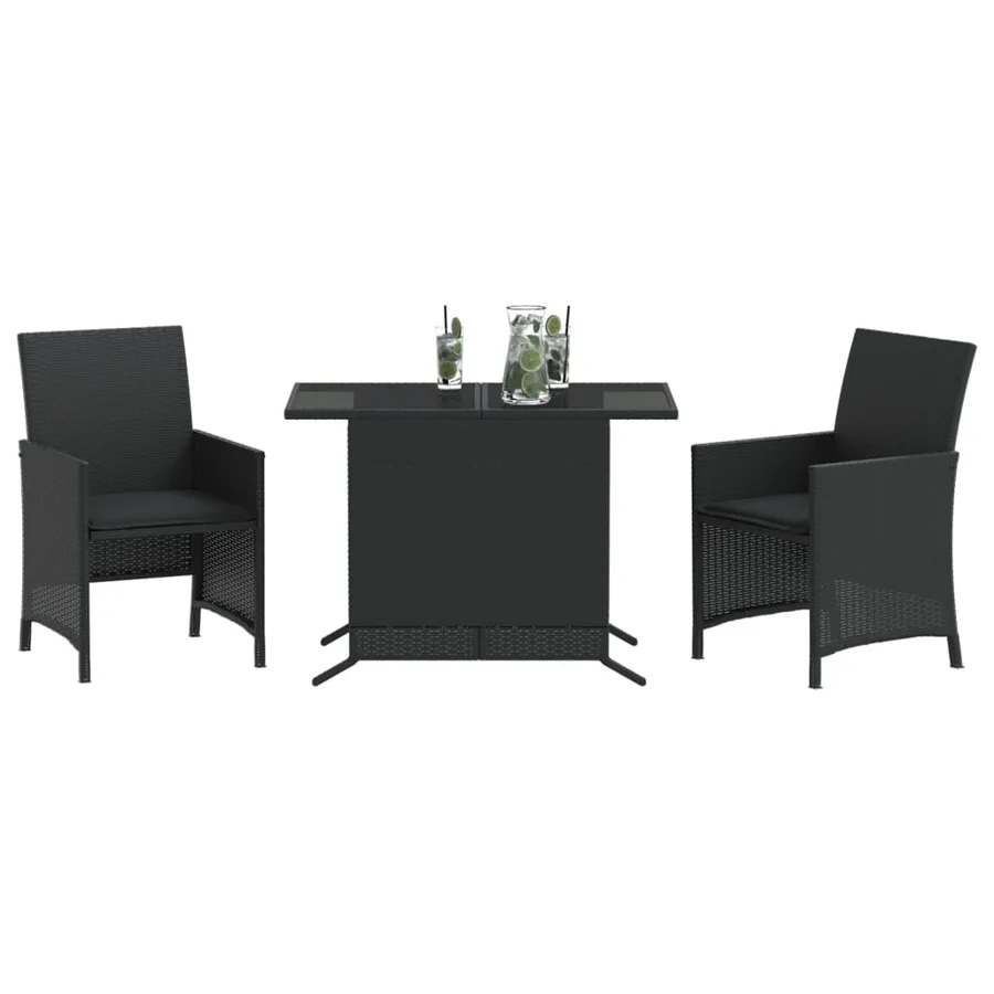 Ensemble de bistro 3 pcs avec coussins noir résine tressée - 3