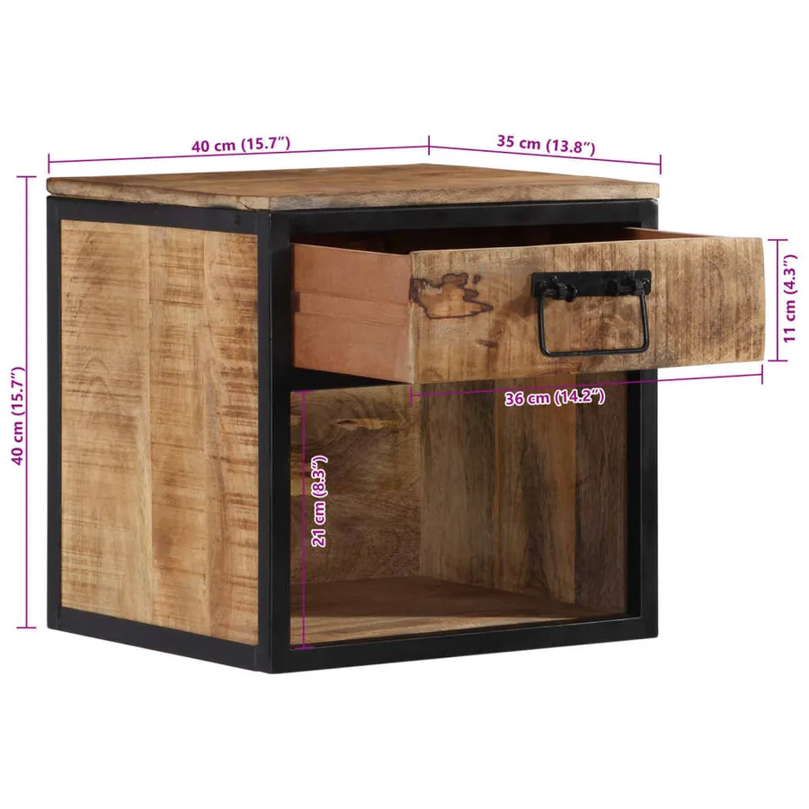 Table de chevet 40x35x40 cm bois de manguier massif - 9