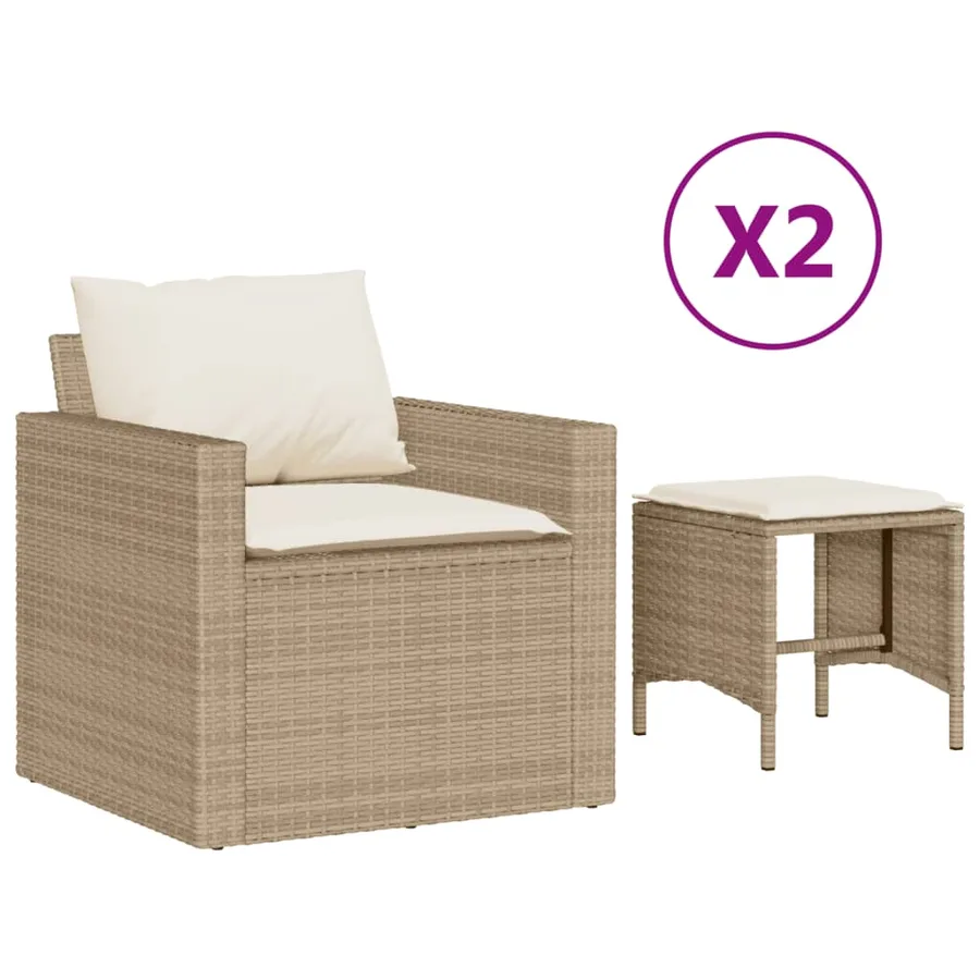 Salon de jardin avec coussins 4 pcs beige résine tressée - 2