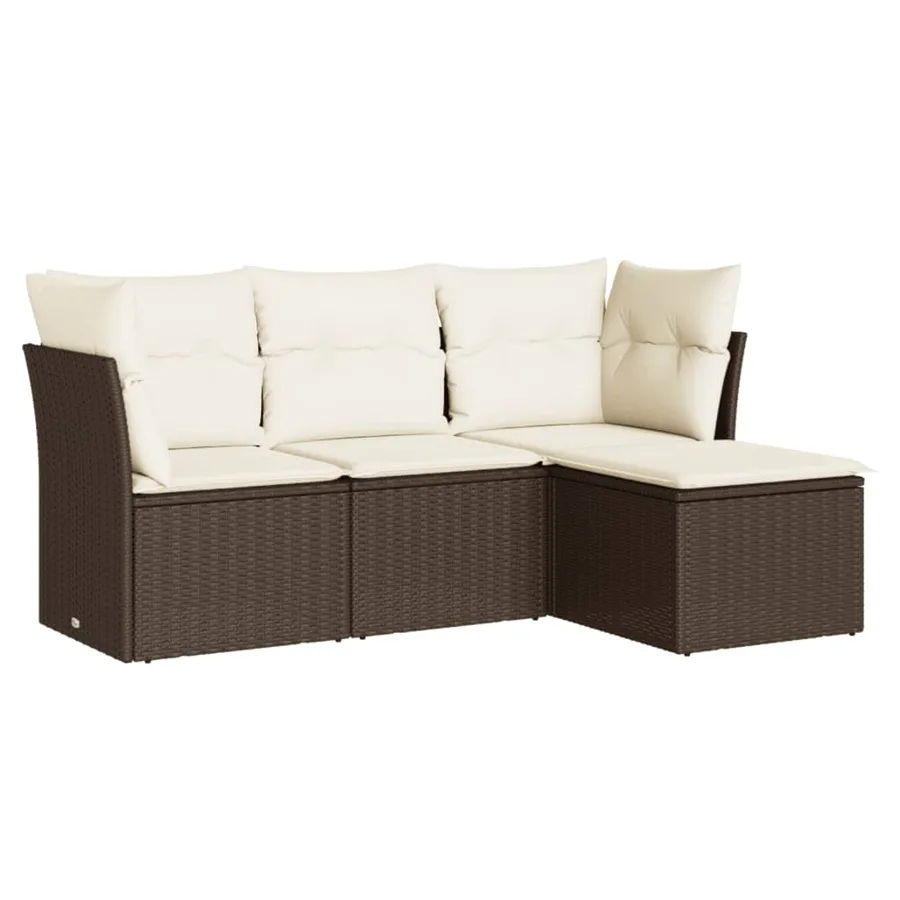 Salon de jardin 4 pcs avec coussins marron résine tressée - 2