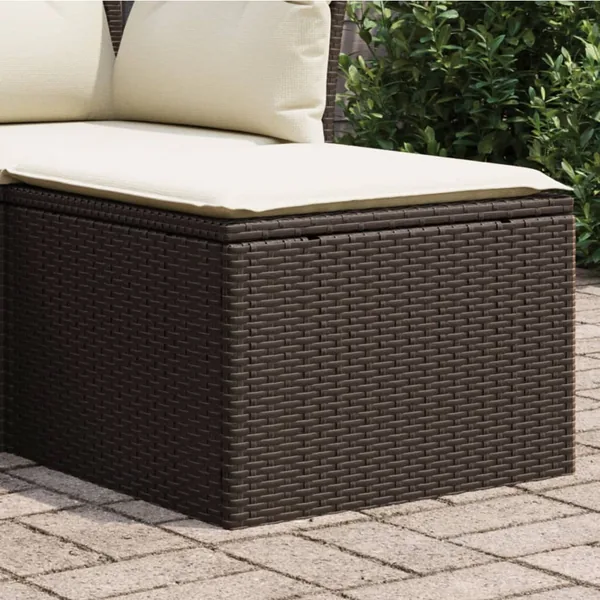 Tabouret de jardin avec coussin brun 55x55x37 cm résine tressée