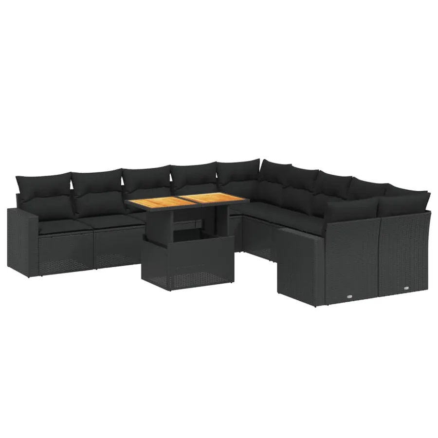Salon de jardin 11 pcs avec coussins noir résine tressée - 2