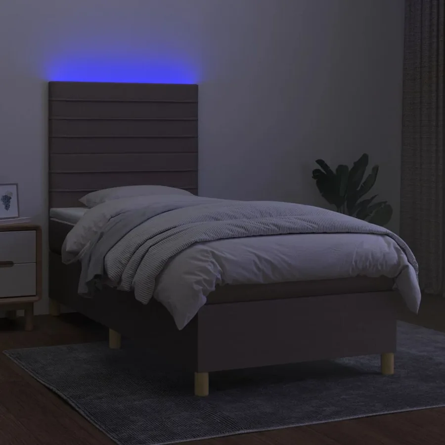 Sommier à lattes de lit et matelas et LED Taupe 90x190 cm Tissu - 4
