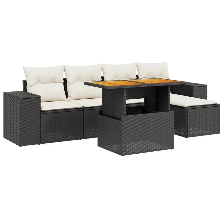 Salon de jardin 6 pcs avec coussins noir résine tressée - 2