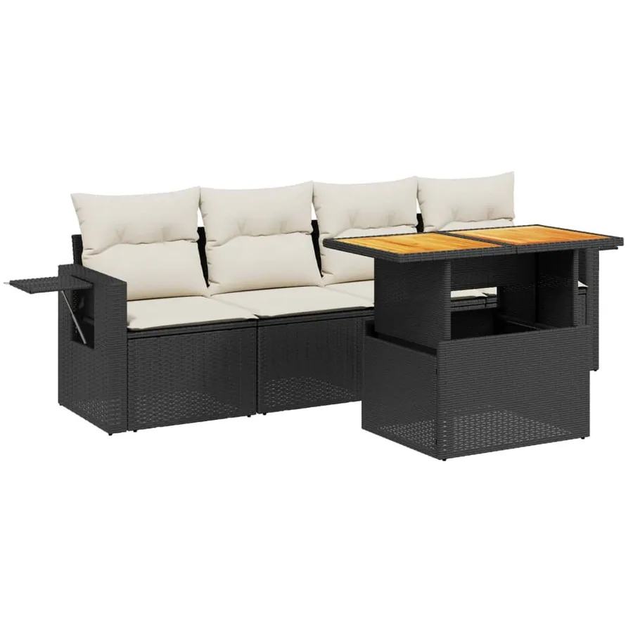 Salon de jardin 5 pcs avec coussins noir résine tressée - 2