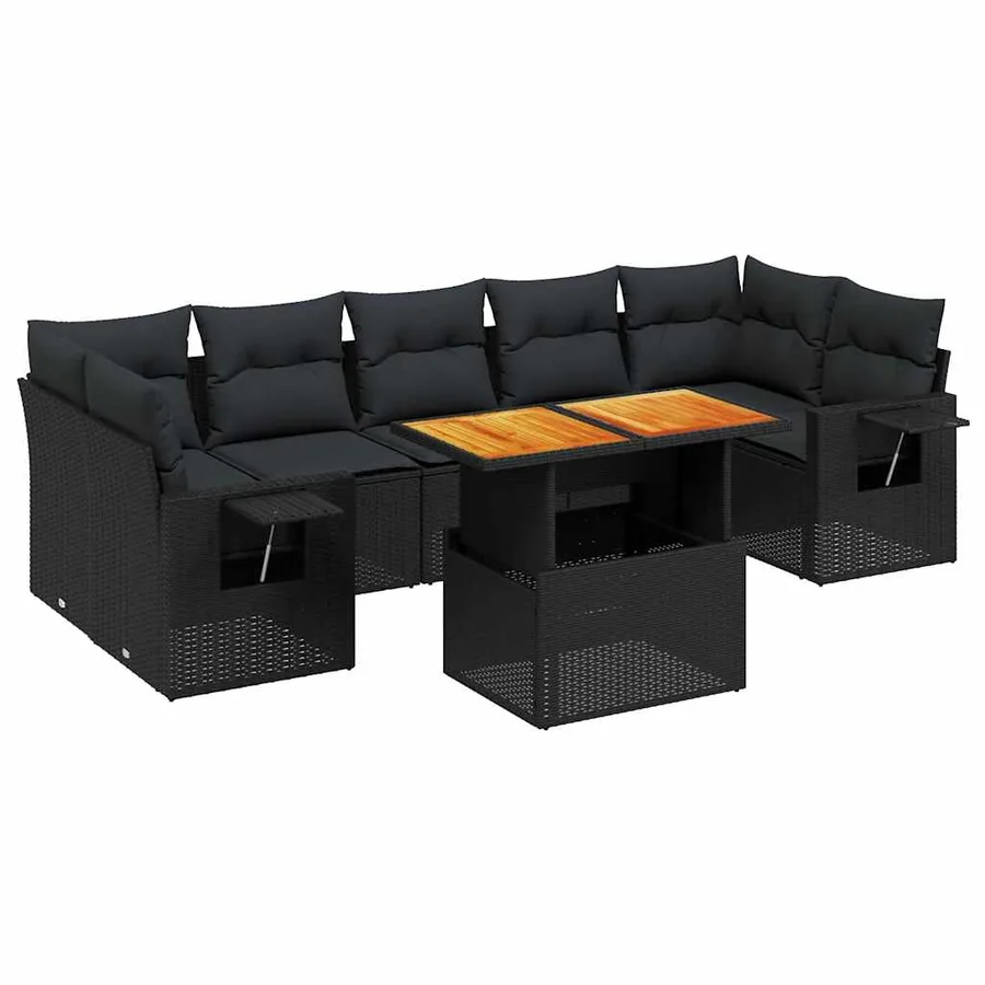 Salon de jardin 8 pcs avec coussins noir résine tressée - 2