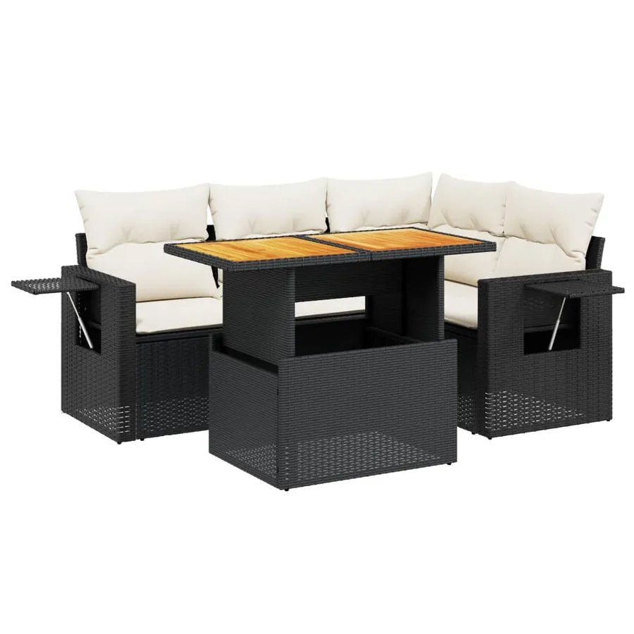 Salon de jardin 5 pcs avec coussins noir résine tressée - 2