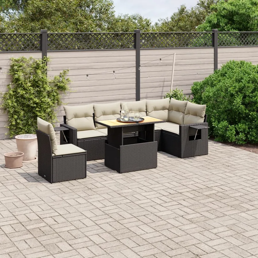 Salon de jardin 7 pcs avec coussins noir résine tressée 62 x 62 x 69 cm - 62,9 kg