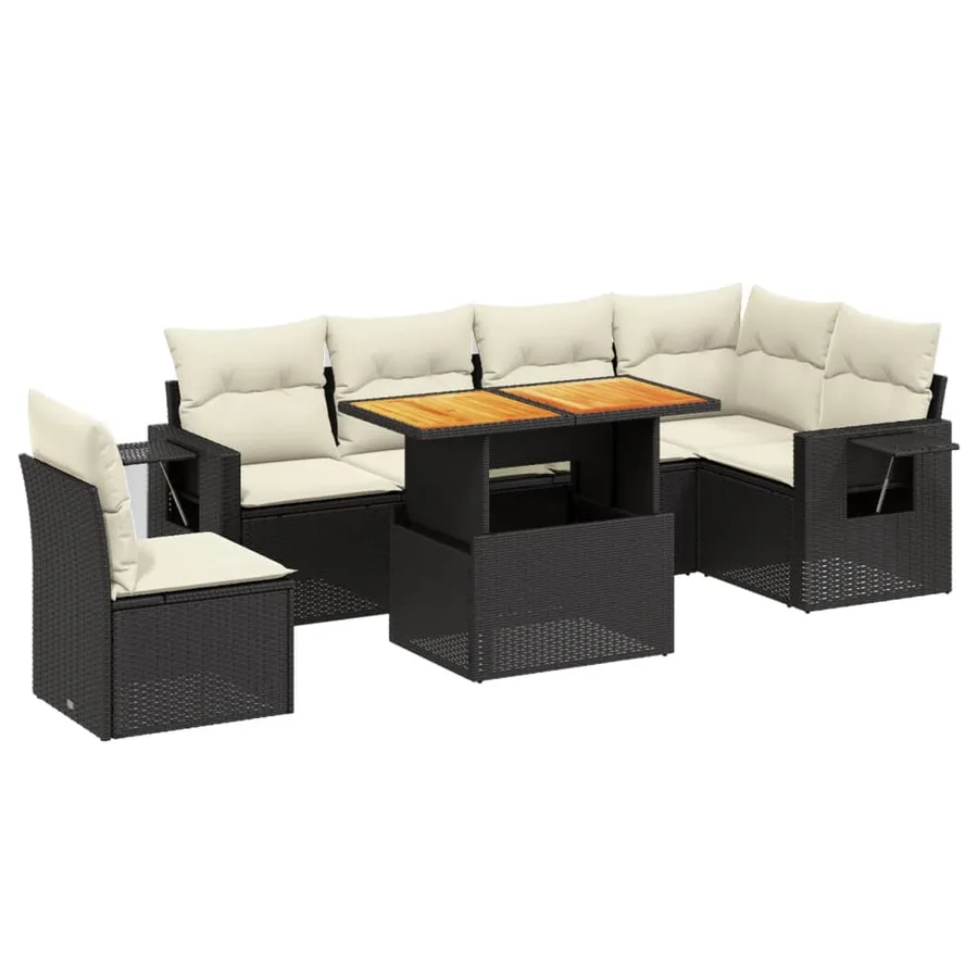 Salon de jardin 7 pcs avec coussins noir résine tressée 62 x 62 x 69 cm - 62,9 kg - 2