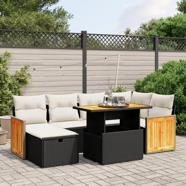 Salon de jardin 7 pcs avec coussins noir résine tressée 55 x 62 x 69 cm - 65,1 kg