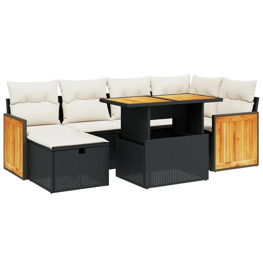 Salon de jardin 7 pcs avec coussins noir résine tressée 55 x 62 x 69 cm - 65,1 kg - 2