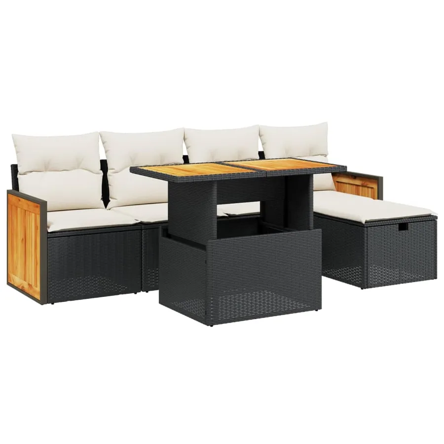 Salon de jardin 6 pcs avec coussins noir résine tressée - 2