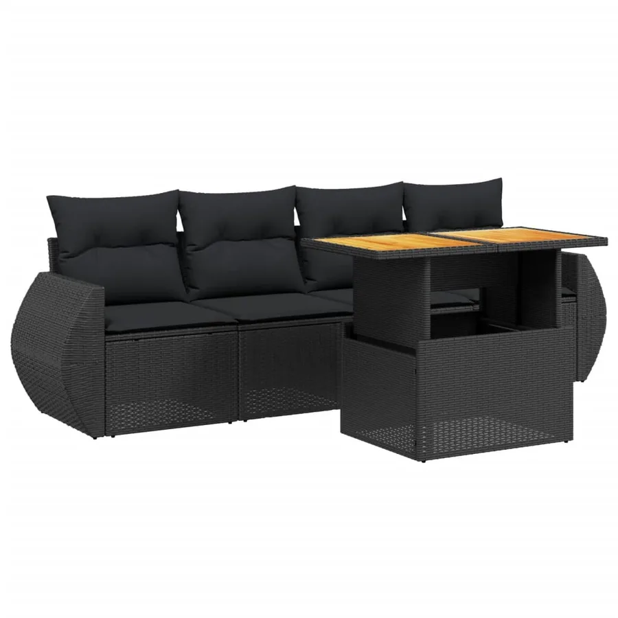 Salon de jardin 5 pcs avec coussins noir résine tressée - 2