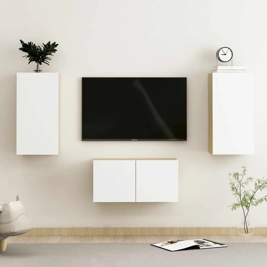 Ensemble de meubles TV 3 pcs Blanc et chêne sonoma