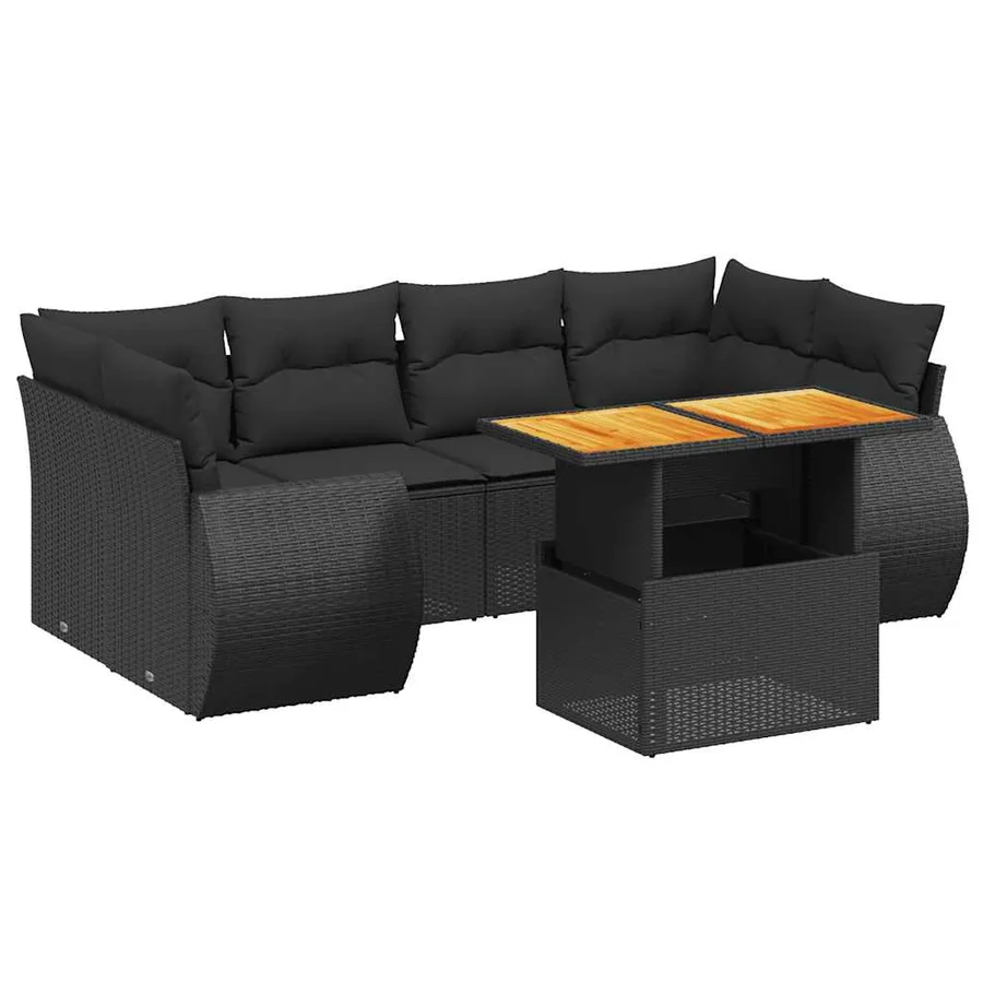 Salon de jardin 7 pcs avec coussins noir résine tressée 62 x 62 x 69 cm - 65,7 kg - 2