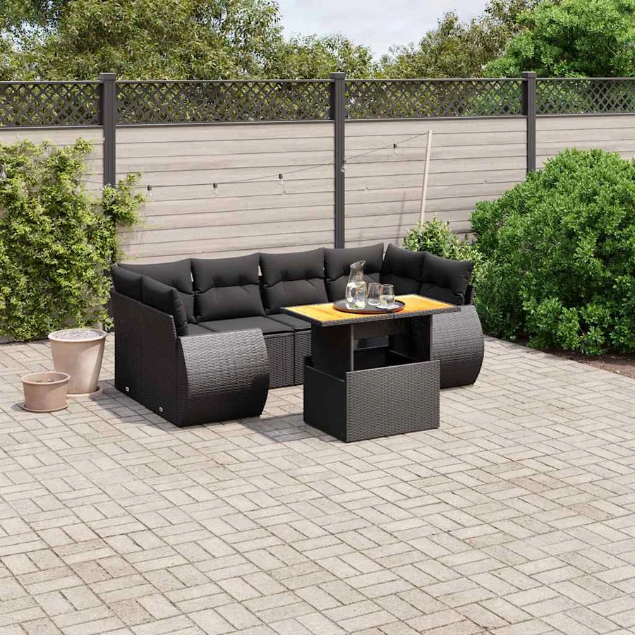 Salon de jardin 7 pcs avec coussins noir résine tressée 62 x 62 x 69 cm - 65,7 kg - 3