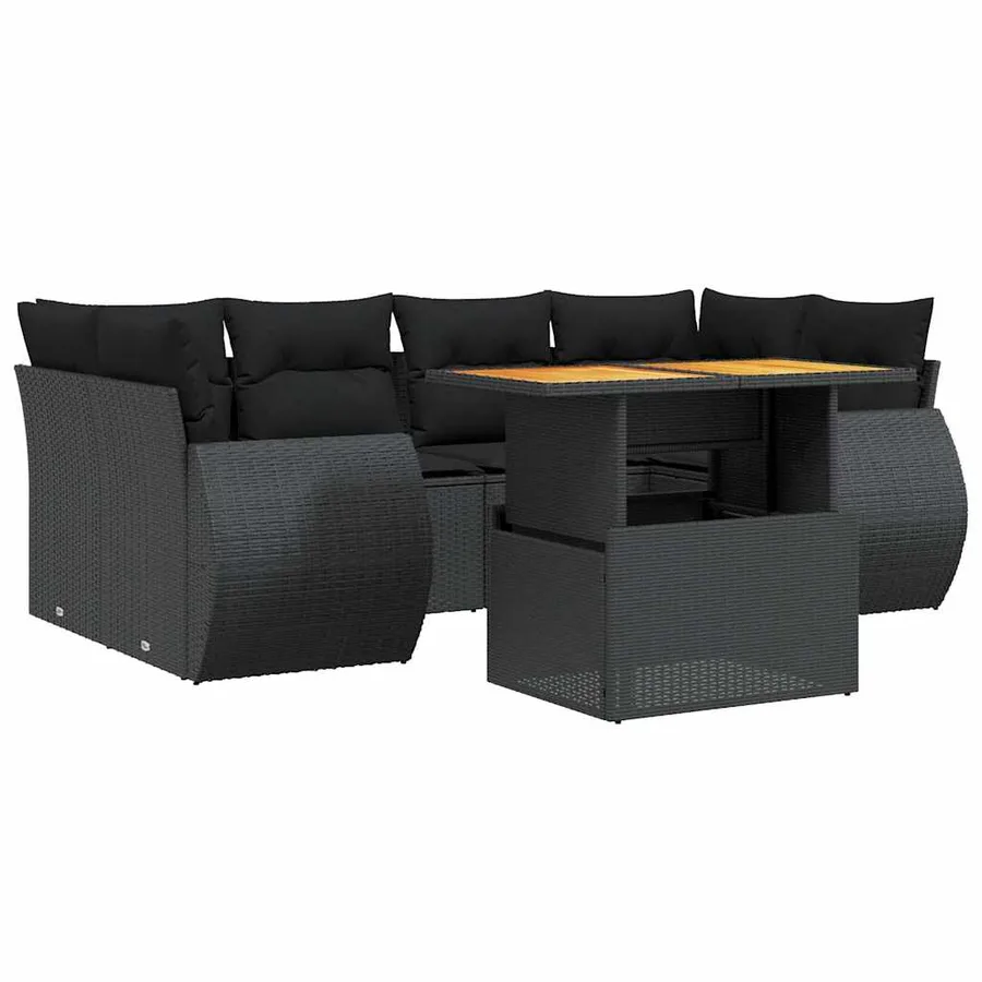 Salon de jardin 7 pcs avec coussins noir résine tressée 62 x 62 x 69 cm - 65,7 kg - 4