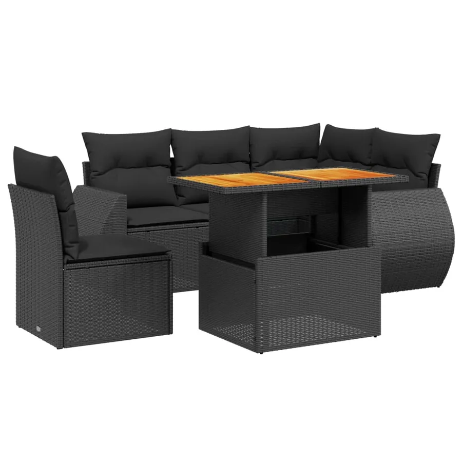 Salon de jardin 6 pcs avec coussins noir résine tressée - 2