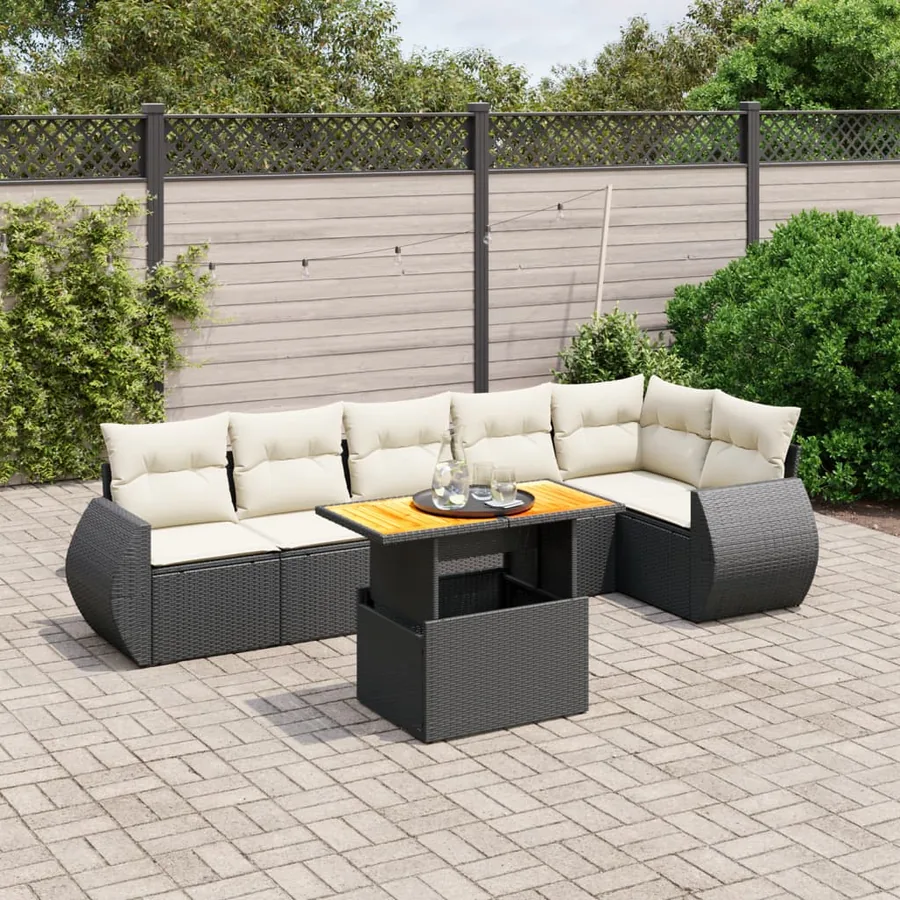 Salon de jardin 7 pcs avec coussins noir résine tressée 62 x 62 x 69 cm - 62,4 kg