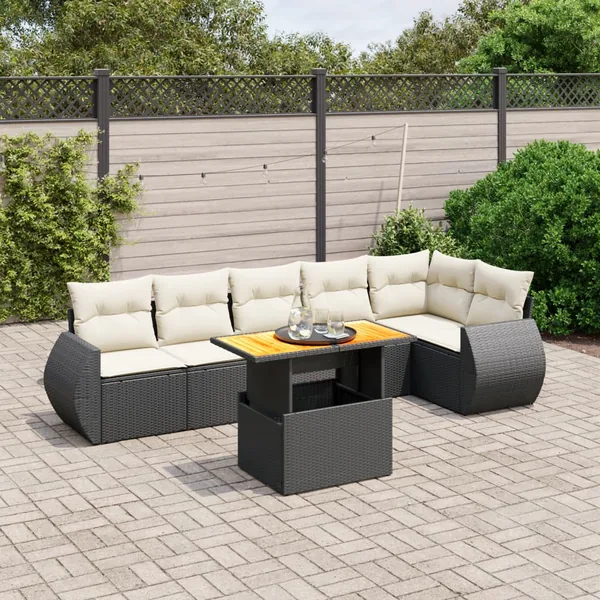 Salon de jardin 7 pcs avec coussins noir résine tressée 62 x 62 x 69 cm - 62,4 kg