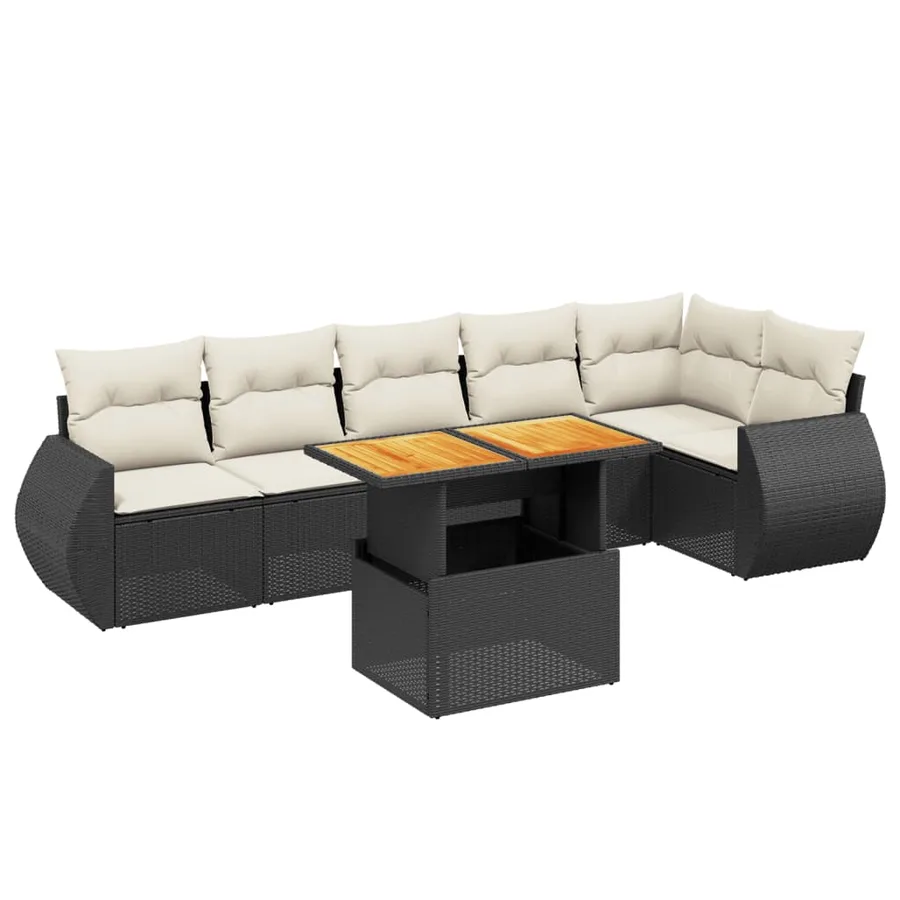 Salon de jardin 7 pcs avec coussins noir résine tressée 62 x 62 x 69 cm - 62,4 kg - 2