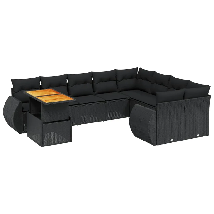 Salon de jardin 10 pcs avec coussins noir résine tressée - 2