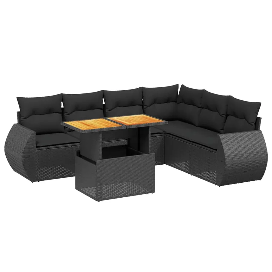 Salon de jardin 7 pcs avec coussins noir résine tressée 62 x 62 x 69 cm - 61,9 kg - 2