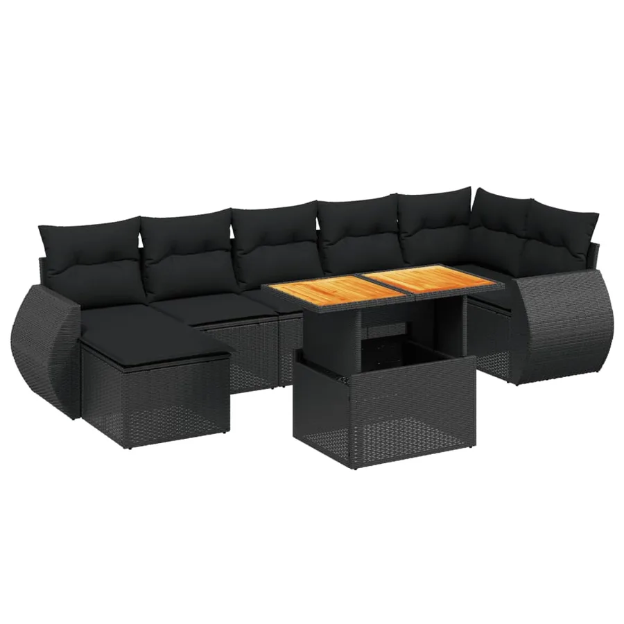 Salon de jardin 8 pcs avec coussins noir résine tressée - 2