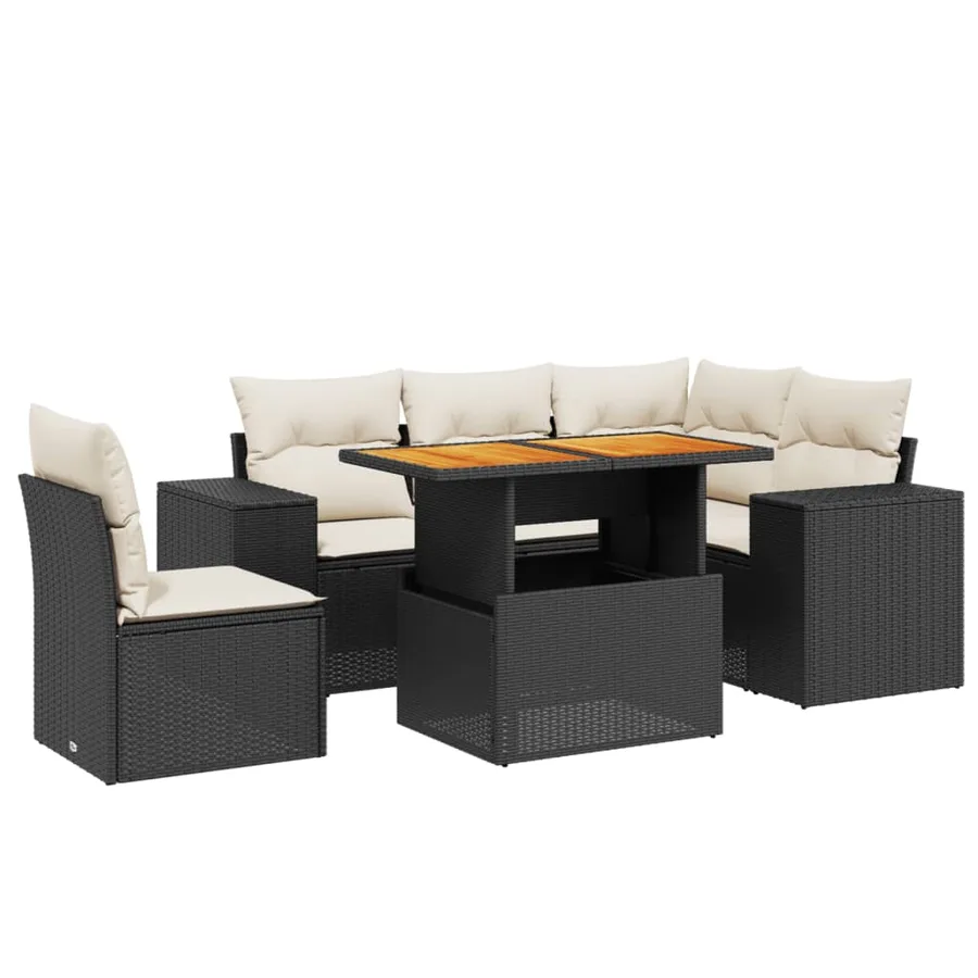 Salon de jardin 6 pcs avec coussins noir résine tressée - 2