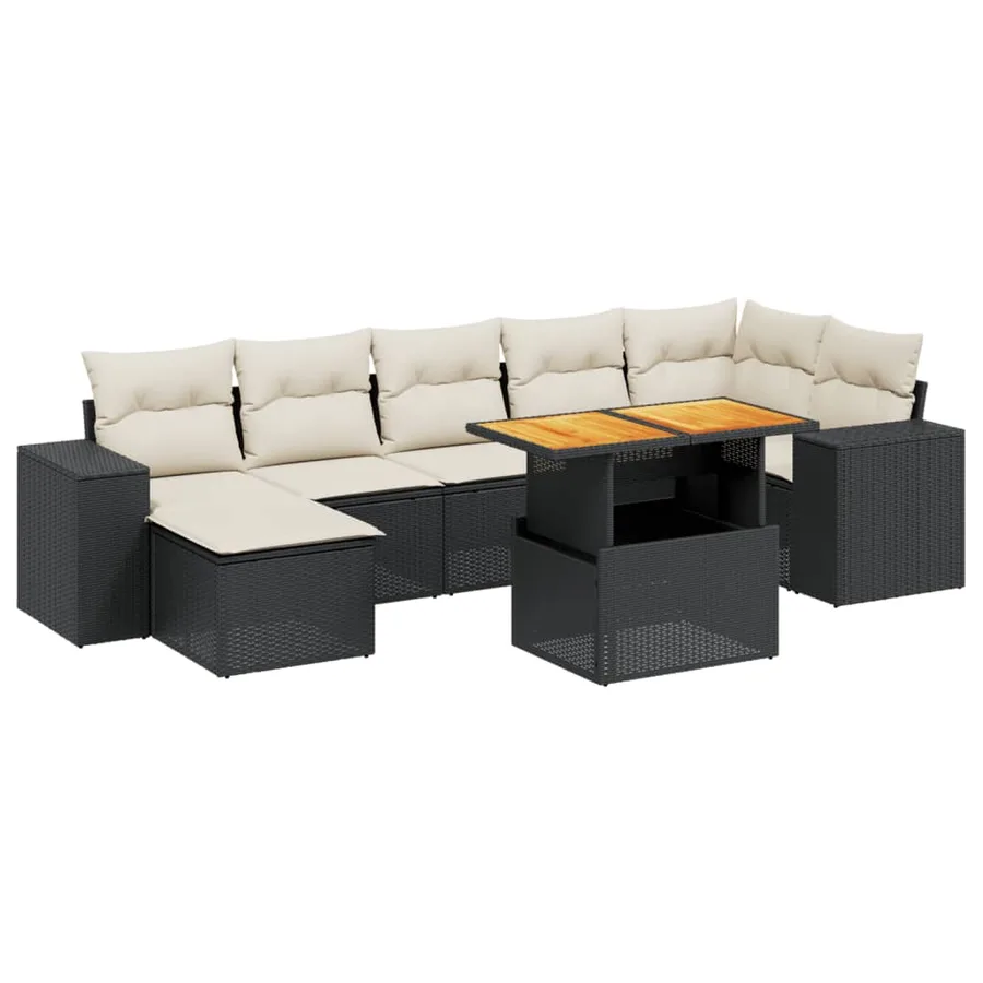 Salon de jardin 8 pcs avec coussins noir résine tressée - 2