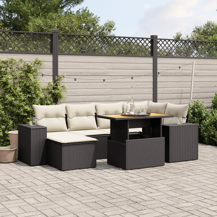 Salon de jardin 7 pcs avec coussins noir résine tressée 62 x 62 x 69 cm - 65,3 kg