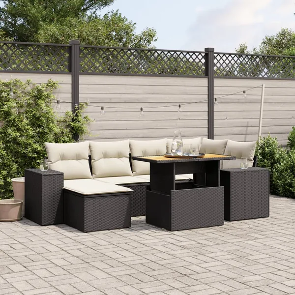 Salon de jardin 7 pcs avec coussins noir résine tressée 62 x 62 x 69 cm - 65,3 kg
