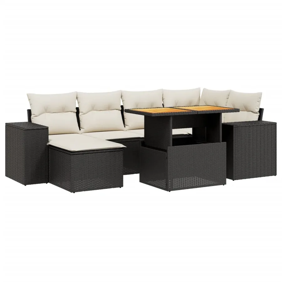 Salon de jardin 7 pcs avec coussins noir résine tressée 62 x 62 x 69 cm - 65,3 kg - 2