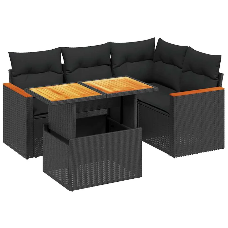 Salon de jardin 5 pcs avec coussins noir résine tressée - 2