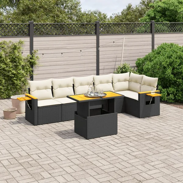 Salon de jardin 7 pcs avec coussins noir résine tressée 55 x 62 x 69 cm - 64,2 kg