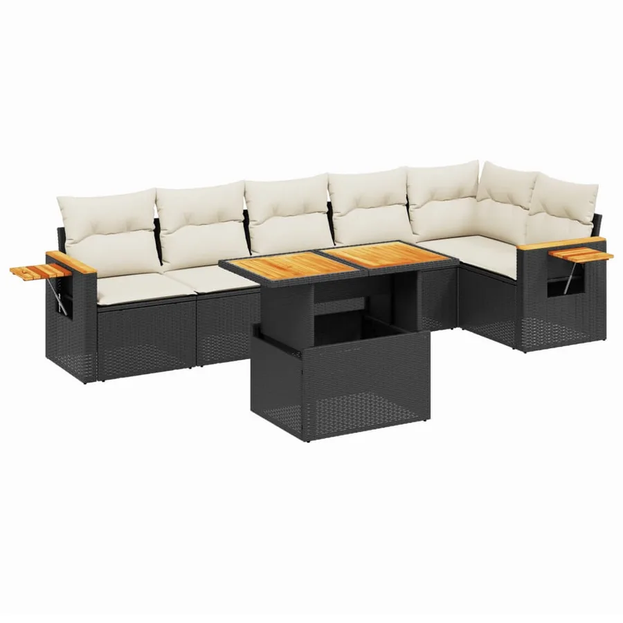 Salon de jardin 7 pcs avec coussins noir résine tressée 55 x 62 x 69 cm - 64,2 kg - 2