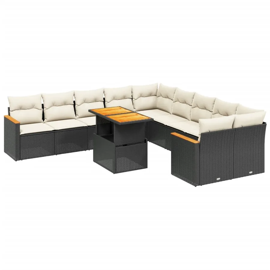 Salon de jardin 11 pcs avec coussins noir résine tressée - 2