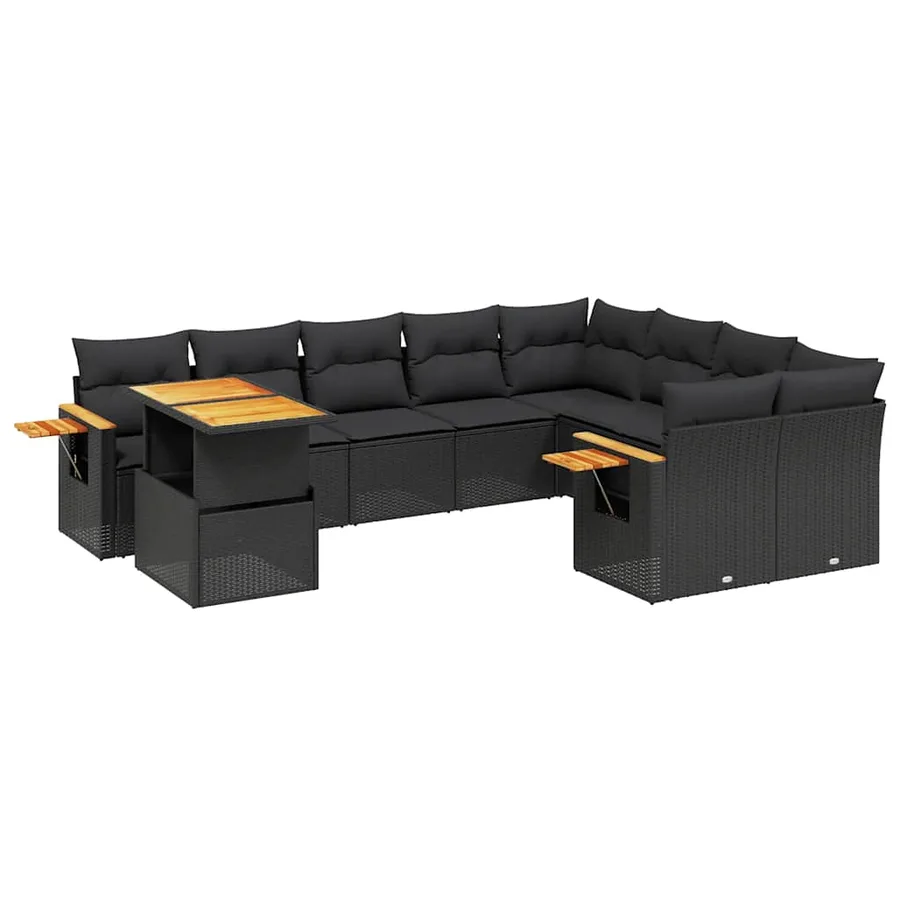 Salon de jardin 10 pcs avec coussins noir résine tressée - 2