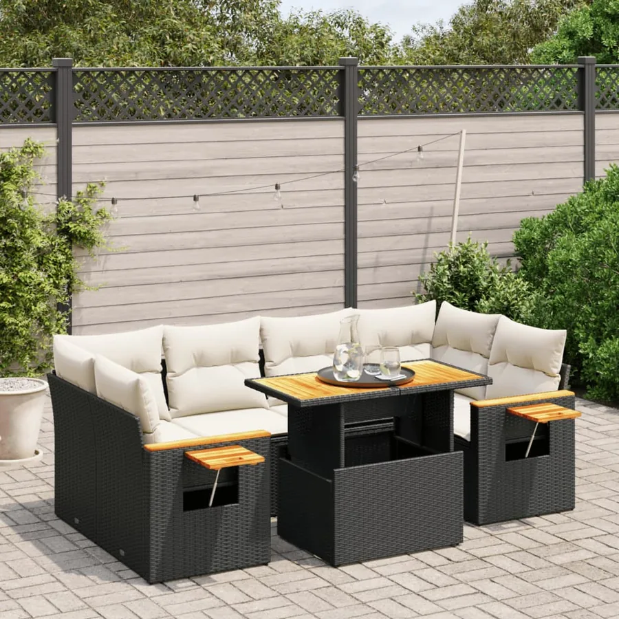 Salon de jardin 7 pcs avec coussins noir résine tressée 62 x 62 x 69 cm - 67,2 kg
