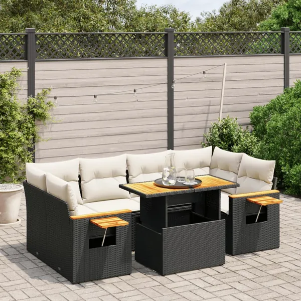 Salon de jardin 7 pcs avec coussins noir résine tressée 62 x 62 x 69 cm - 67,2 kg