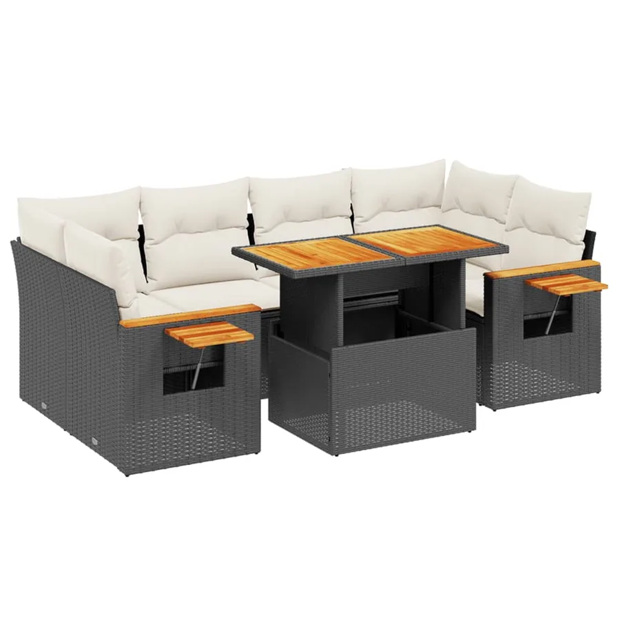 Salon de jardin 7 pcs avec coussins noir résine tressée 62 x 62 x 69 cm - 67,2 kg - 2