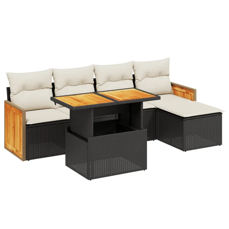 Salon de jardin 6 pcs avec coussins noir résine tressée - 2