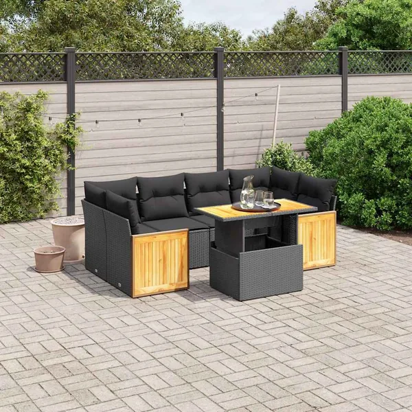 Salon de jardin 7 pcs avec coussins noir résine tressée 55 x 62 x 69 cm - 67,7 kg