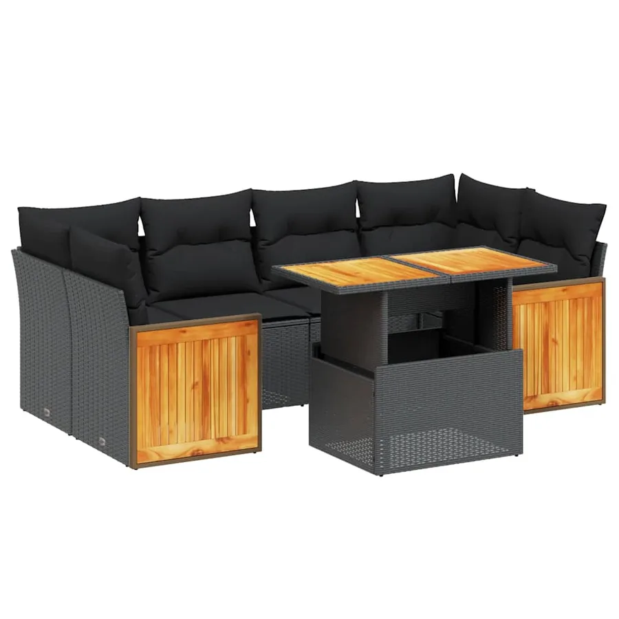 Salon de jardin 7 pcs avec coussins noir résine tressée 55 x 62 x 69 cm - 67,7 kg - 2