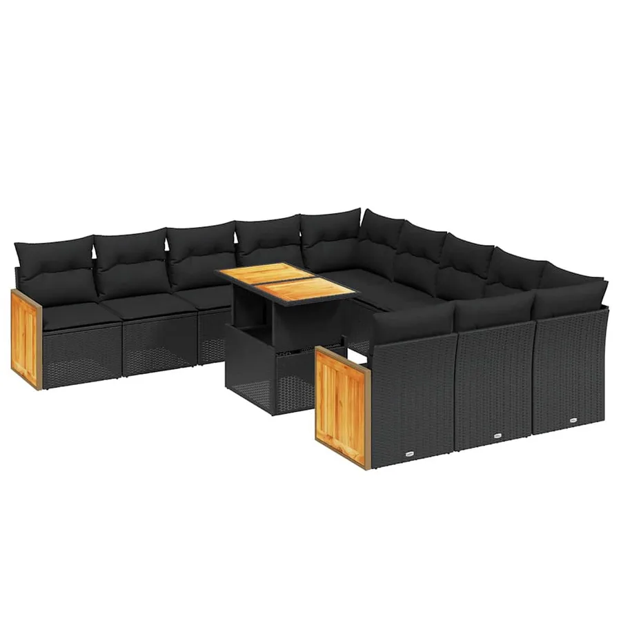 Salon de jardin 11 pcs avec coussins noir résine tressée - 2