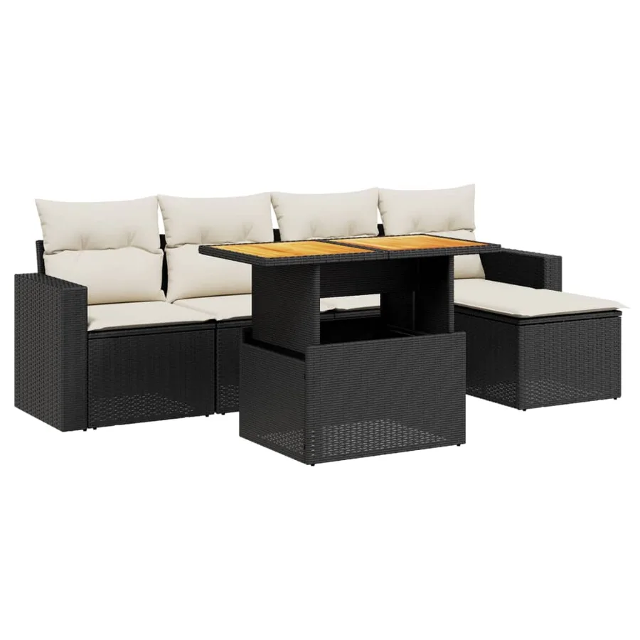 Salon de jardin 6 pcs avec coussins noir résine tressée - 2