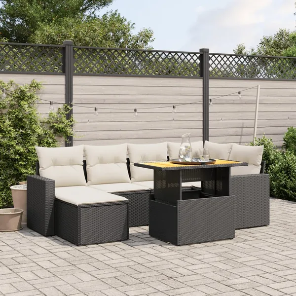 Salon de jardin 7 pcs avec coussins noir résine tressée 55 x 62 x 69 cm - 62,1 kg