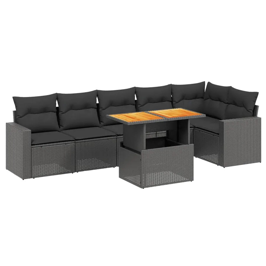 Salon de jardin 7 pcs avec coussins noir résine tressée 62 x 62 x 69 cm - 61,1 kg - 2