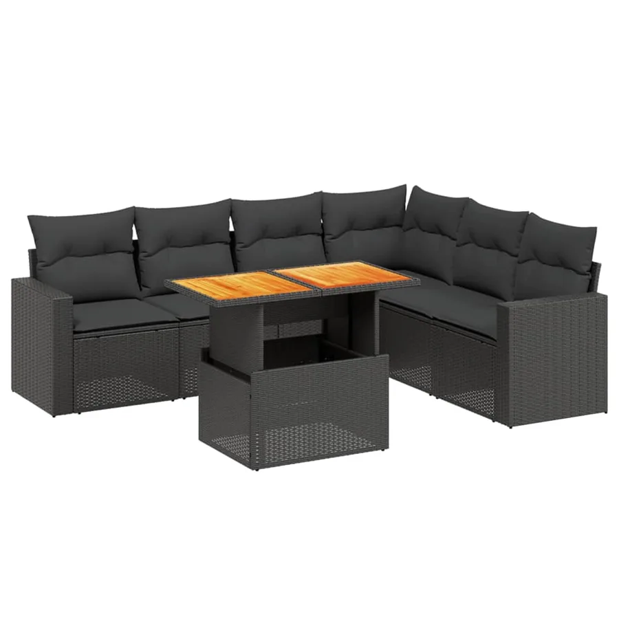 Salon de jardin 7 pcs avec coussins noir résine tressée 62 x 62 x 69 cm - 61,1 kg - 2